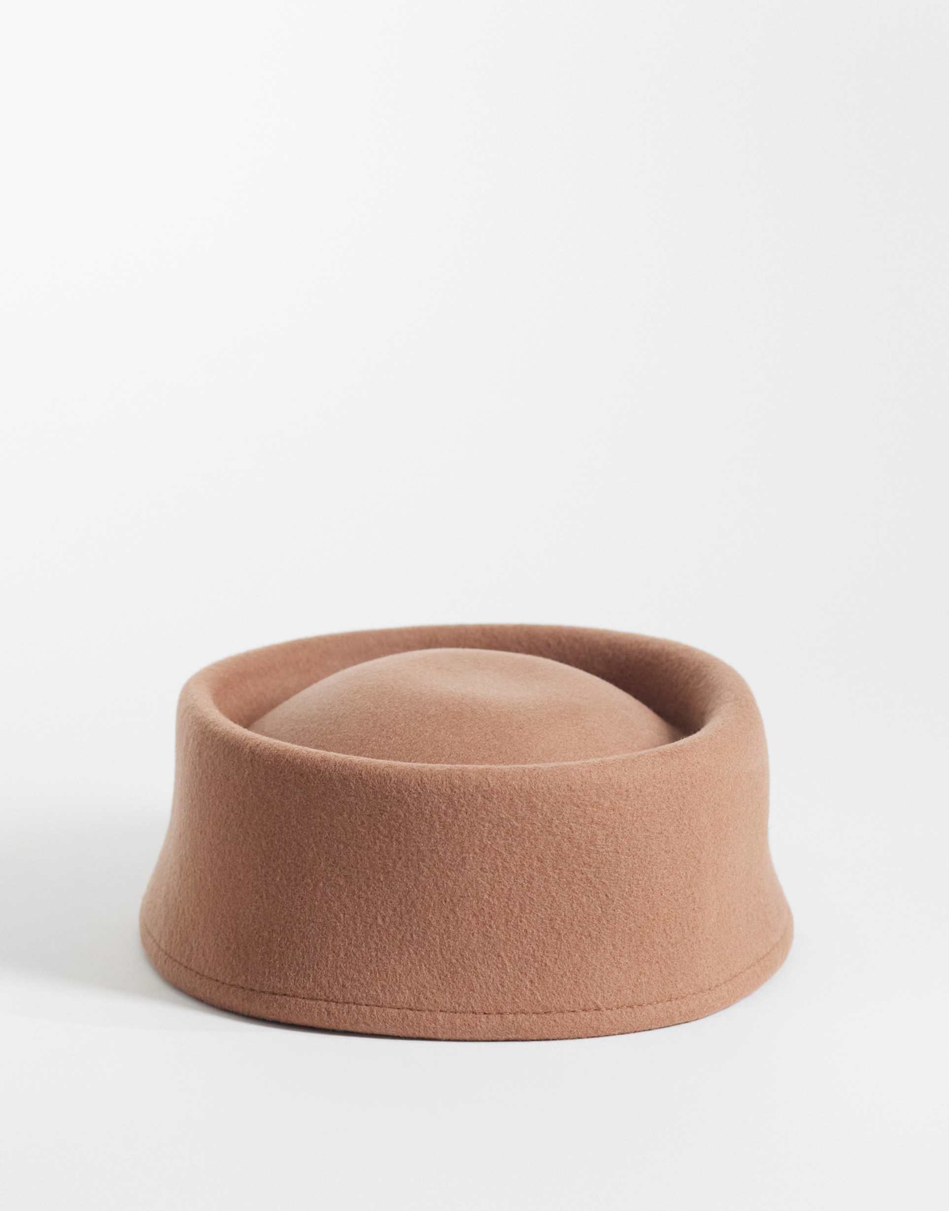 asos design pillbox hat in camel felt