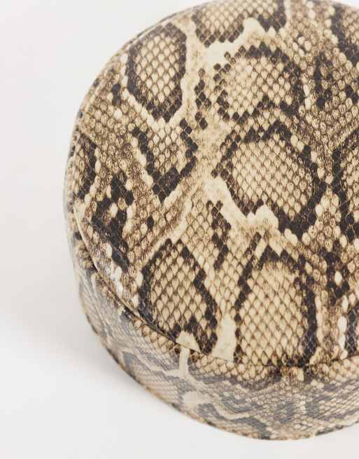 ASOS DESIGN pillbox hat in natural snake print, 3 of 3