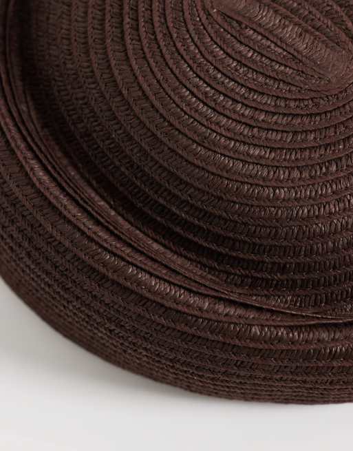 ASOS DESIGN - Pillbox hoed van stro in chocoladebruin, 2 van 3