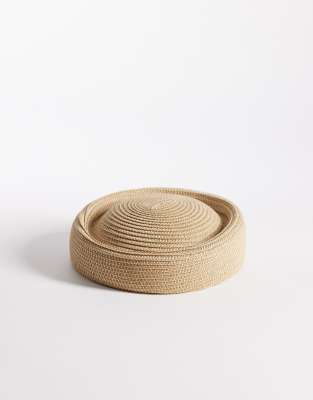ASOS DESIGN - Pillbox-Hut in Strohoptik in Naturfarbe-Neutral