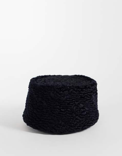 ASOS DESIGN pillboxhatt i svart fuskpäls - view 1
