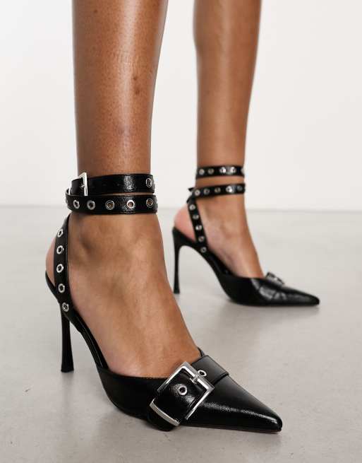 ASOS DESIGN Pilot buckle detail high heeled shoes in black ASOS