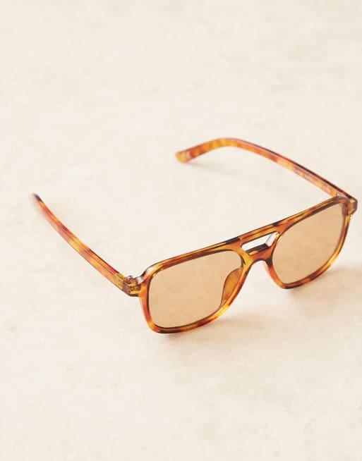 ASOS DESIGN – Piloten-Sonnenbrille in honigfarbenem Schildpatt mit hellbraunen Gläsern, 2 von 3