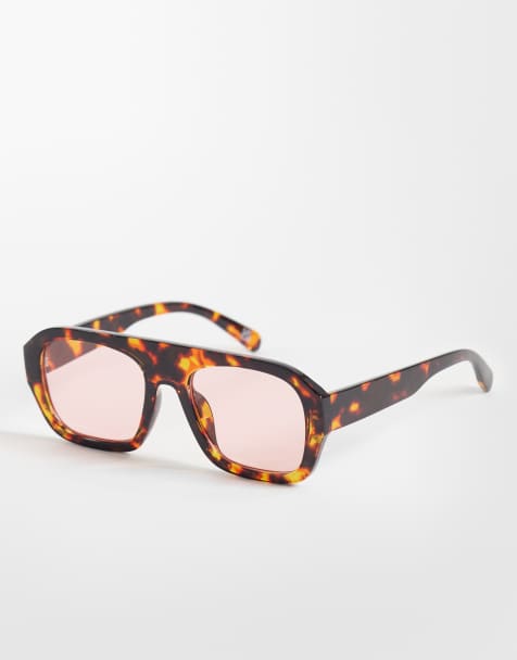 ASOS DESIGN – Piloten-Sonnenbrille in Schildpattoptik mit rosa Gläsern - view 1