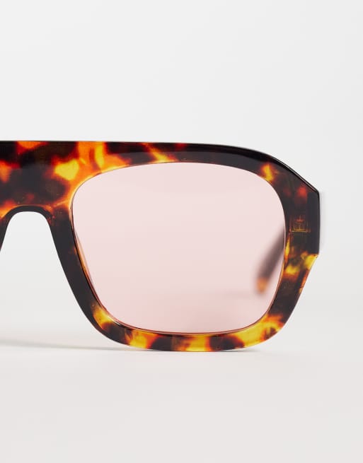 ASOS DESIGN – Piloten-Sonnenbrille in Schildpattoptik mit rosa Gläsern, 2 von 3