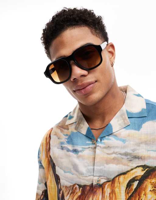 ASOS DESIGN – Piloten-Sonnenbrille in Schwarz mit Ombré-Gläsern