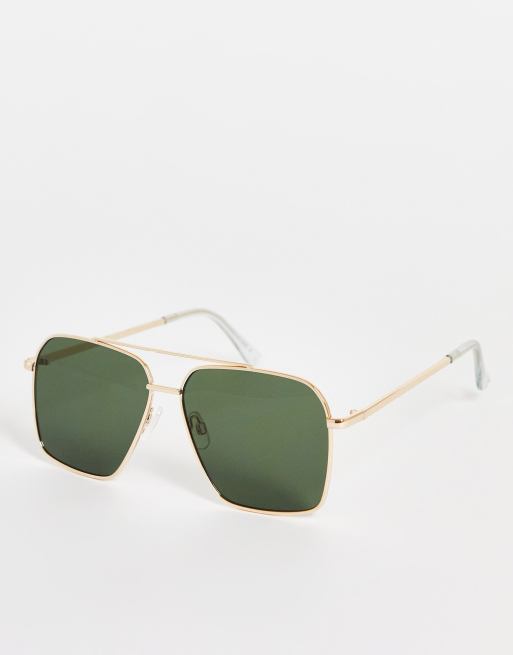 ASOS DESIGN – Piloten-Sonnenbrille mit eckigem Metallgestell in Goldoptik 