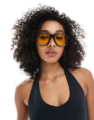 ASOS DESIGN - Piloten-Sonnenbrille mit gelben Gläsern-Schwarz