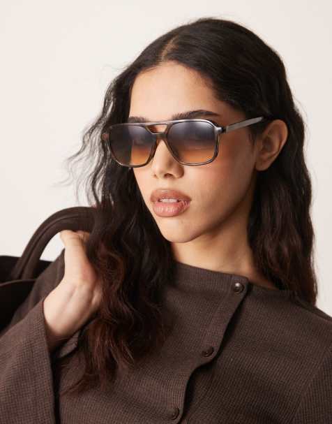 ASOS DESIGN – Piloten-Sonnenbrille mit Rahmen in Schildpatt-Optik - view 1