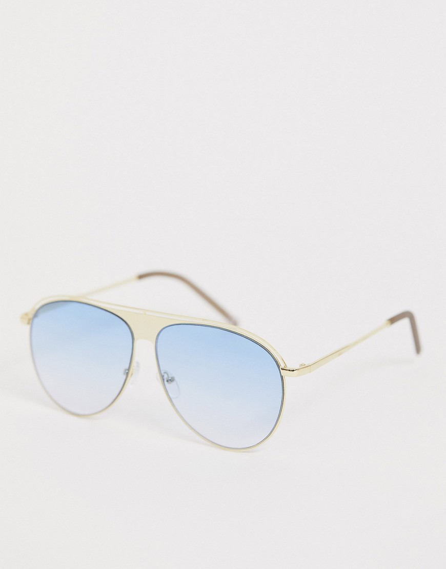 ASOS DESIGN - Pilotenbril in goud met blauwe glazen met kleurverloop