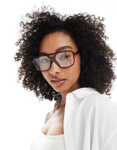 ASOS DESIGN - Pilotenbril met doorzichtige glazen in bruin - view 1