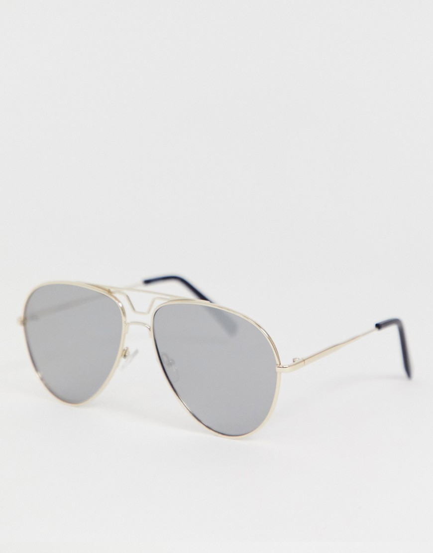 ASOS DESIGN - Pilotenbril met gouden montuur en getinte spiegelglazen