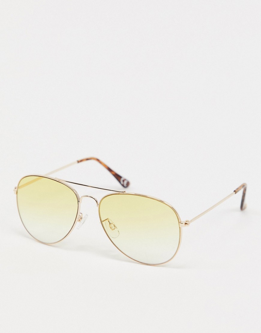 ASOS DESIGN - Pilotenbril van goudkleurig metaal met gele glazen