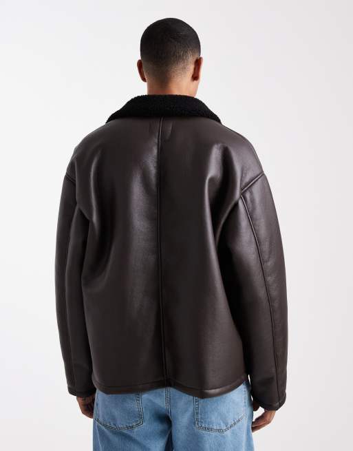 ASOS DESIGN - Pilotenjack met borgkraagje in bruin, 3 van 5