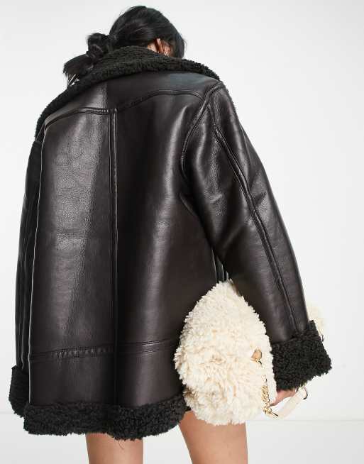 ASOS DESIGN - Pilotenjack van imitatieleer en gebonden borg in donkerbruin, 2 van 4