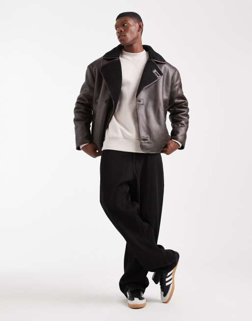 ASOS DESIGN – Pilotenjacke in Braun mit Teddyfell-Kragen, 2 von 5