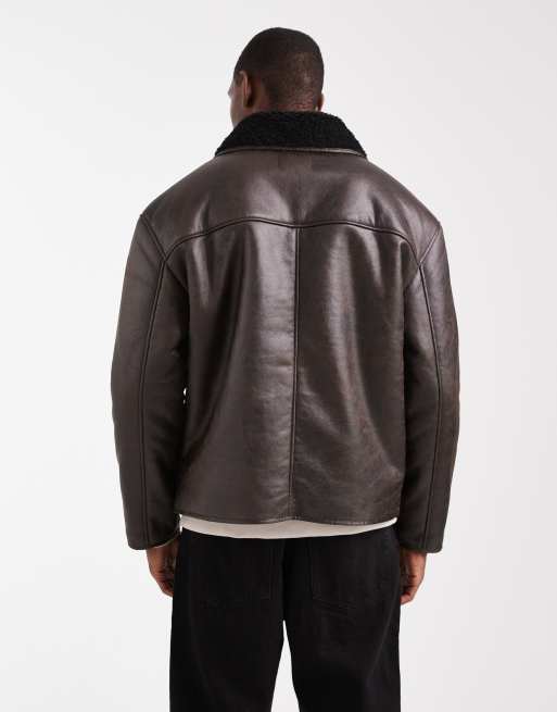 ASOS DESIGN – Pilotenjacke in Braun mit Teddyfell-Kragen, 3 von 5
