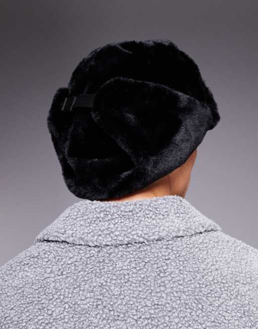ASOS Design - Pilotenpet van imitatiebont in zwart, 2 van 3