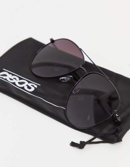 ASOS DESIGN – Pilotensonnenbrille aus Metall in Schwarz glänzend, 4 von 4
