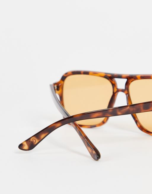 ASOS DESIGN – Pilotensonnenbrille im Stil der 70er mit bernsteingelben Gläsern und Schildpattoptik, 4 von 4
