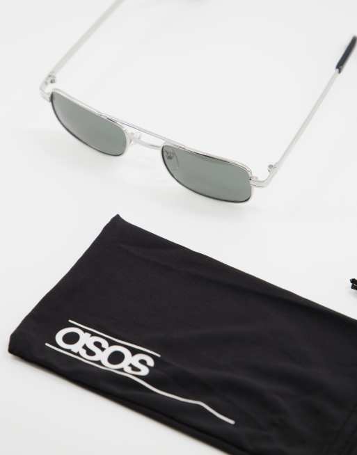ASOS DESIGN – Pilotensonnenbrille im Stil der 90er mit silberfarbenem Rahmen und getönten Gläsern, 3 von 4