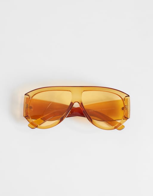 ASOS DESIGN – Pilotensonnenbrille in Kristallorange mit breitem Bügel, 3 von 3