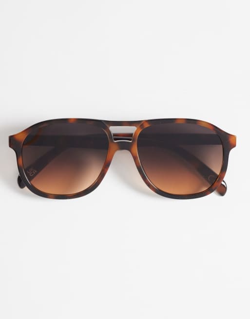 ASOS DESIGN – Pilotensonnenbrille in Schildpatt-Optik mit braunen Gläsern mit Farbverlauf, 2 von 3