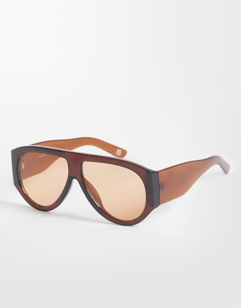 ASOS DESIGN – Pilotensonnenbrille mit breiten Bügeln in farblich abgestimmten Brauntönen - view 1
