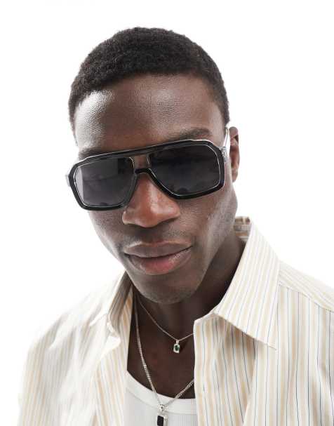 ASOS DESIGN – Pilotensonnenbrille mit getönten Gläsern und Gestell in Schwarz und Kristall - view 1