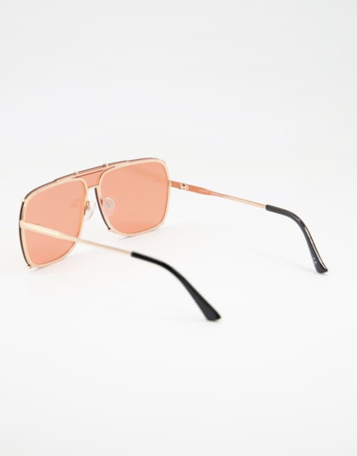 ASOS DESIGN – Pilotensonnenbrille mit goldfarbenem Gestell und Gläsern in Orange, 3 von 4