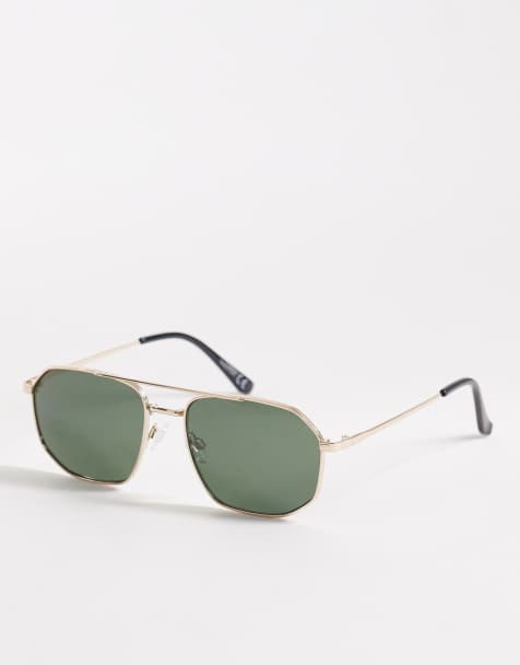 ASOS DESIGN – Pilotensonnenbrille mit Metallfassung in Gold mit gelben G15-Gläsern - view 1