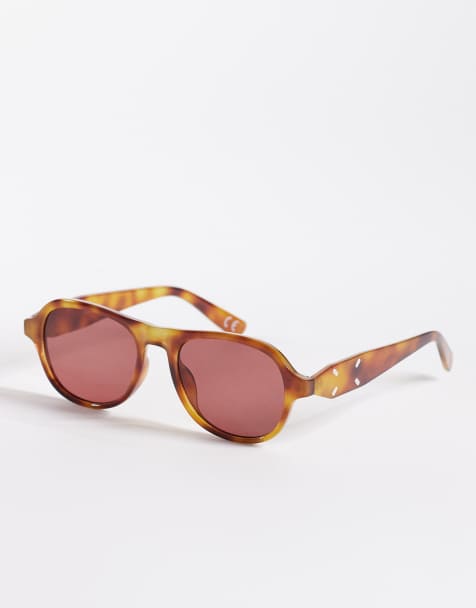 ASOS DESIGN – Pilotensonnenbrille mit Rahmen in Schildpattoptik und beerenfarbenen Gläsern - view 1