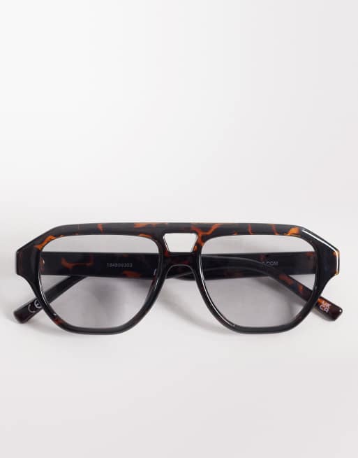 ASOS DESIGN – Pilotensonnenbrille mit Rahmen in Schildpattoptik und hellgrauen Gläsern, 3 von 3