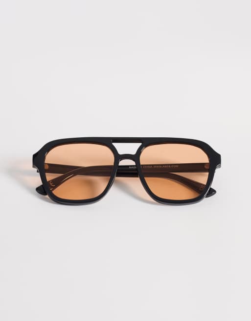 ASOS DESIGN – Pilotensonnenbrille mit schwarzem Gestell und bernsteinfarbenen Gläsern, 3 von 3