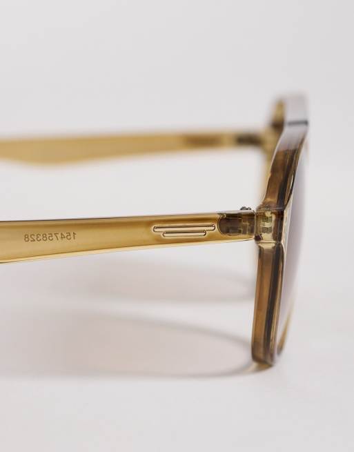 ASOS DESIGN – Pilotensonnenbrille mit transparentem Gestell in neutraler Farbe und braunen Gläsern, 2 von 3