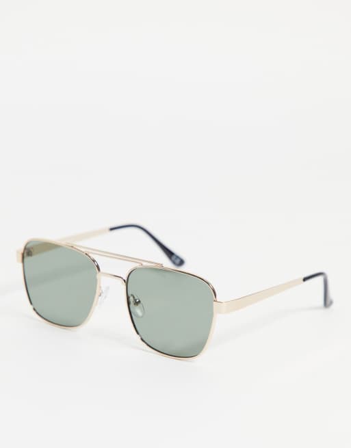 ASOS DESIGN - Pilotenzonnebril in jaren 70-stijl in goud met retro glazen en wenkbrauwdetail