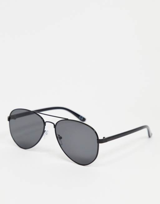 ASOS DESIGN - Pilotsolbriller i sort med røgglas