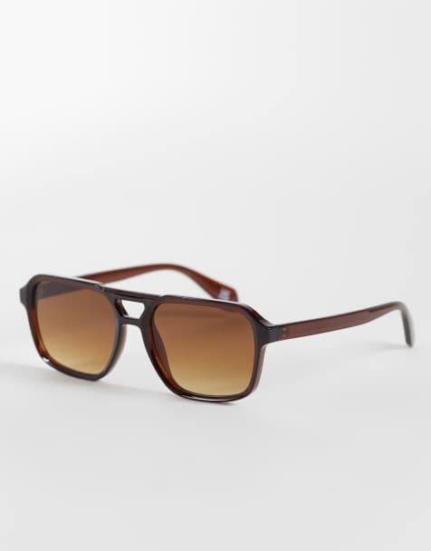 ASOS DESIGN pilotsolglasögon i brunt med bruna tonade glas - view 1