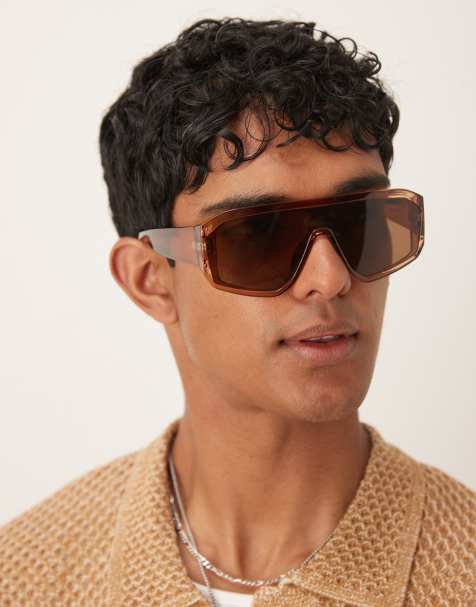 ASOS DESIGN – Pilotsolglasögon med platt näsbrygga, neutrala bågar och bruna glas - view 1
