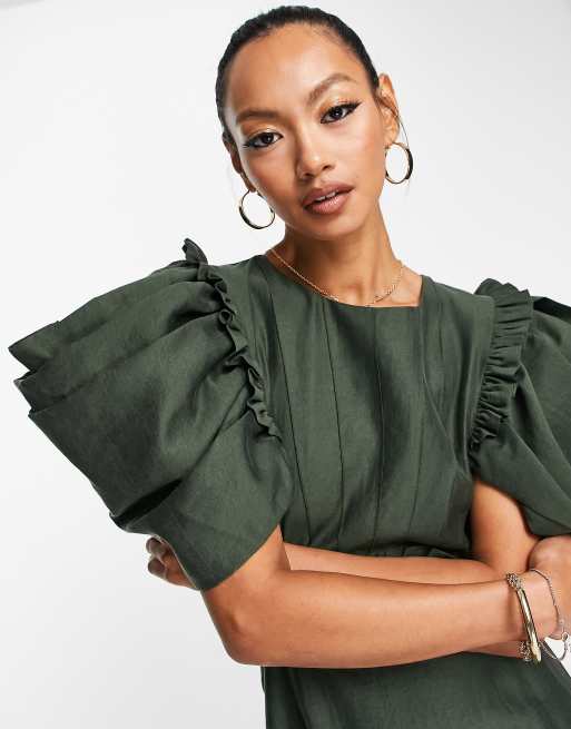 Dark green best sale puff sleeve top