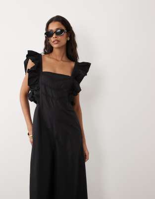 Asos Design Pinafore Jumpsuit With Ruffles In Black
