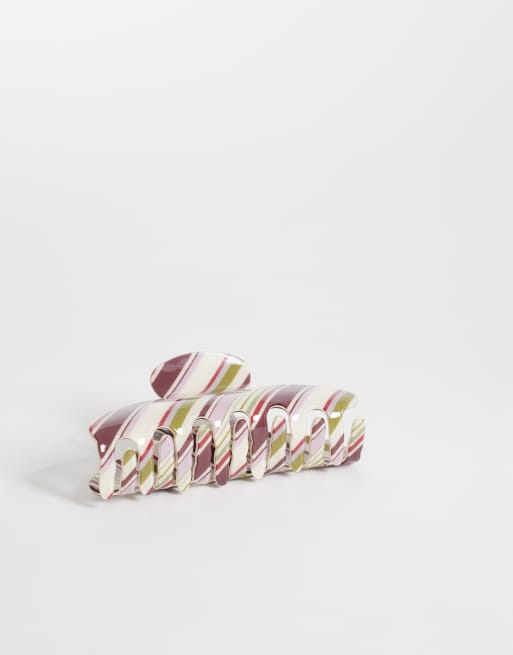 ASOS DESIGN - Pince à cheveux à rayures - Rose/vert, 3 de 3