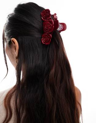 ASOS DESIGN - Pince à cheveux avec roses - Bordeaux-Rouge