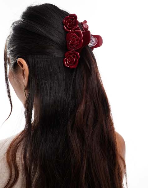 ASOS DESIGN - Pince à cheveux avec roses - Bordeaux - view 1