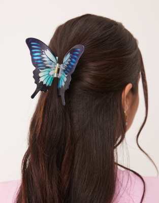 ASOS DESIGN - Pince à cheveux en résine en forme de papillon - Bleu multicolore