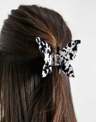 Barrette à Cheveux Résin - Noeud Papillon - Effet Cristaux Noir - 62 Mm