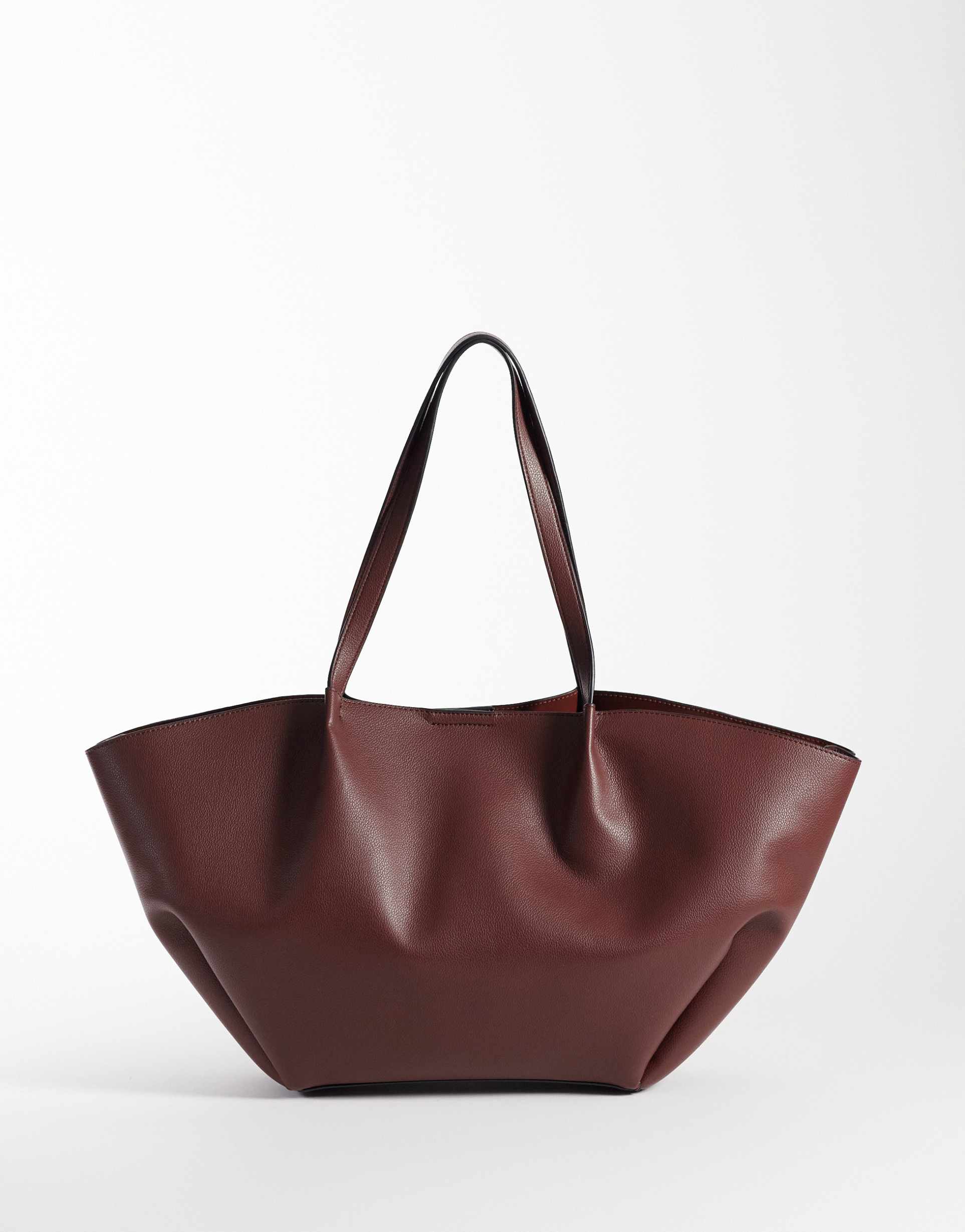 asos design pinched seam bonded tote in burgundy