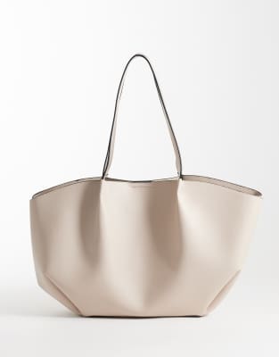 Asos Design Pinched Seam Tote Bag In Neutral