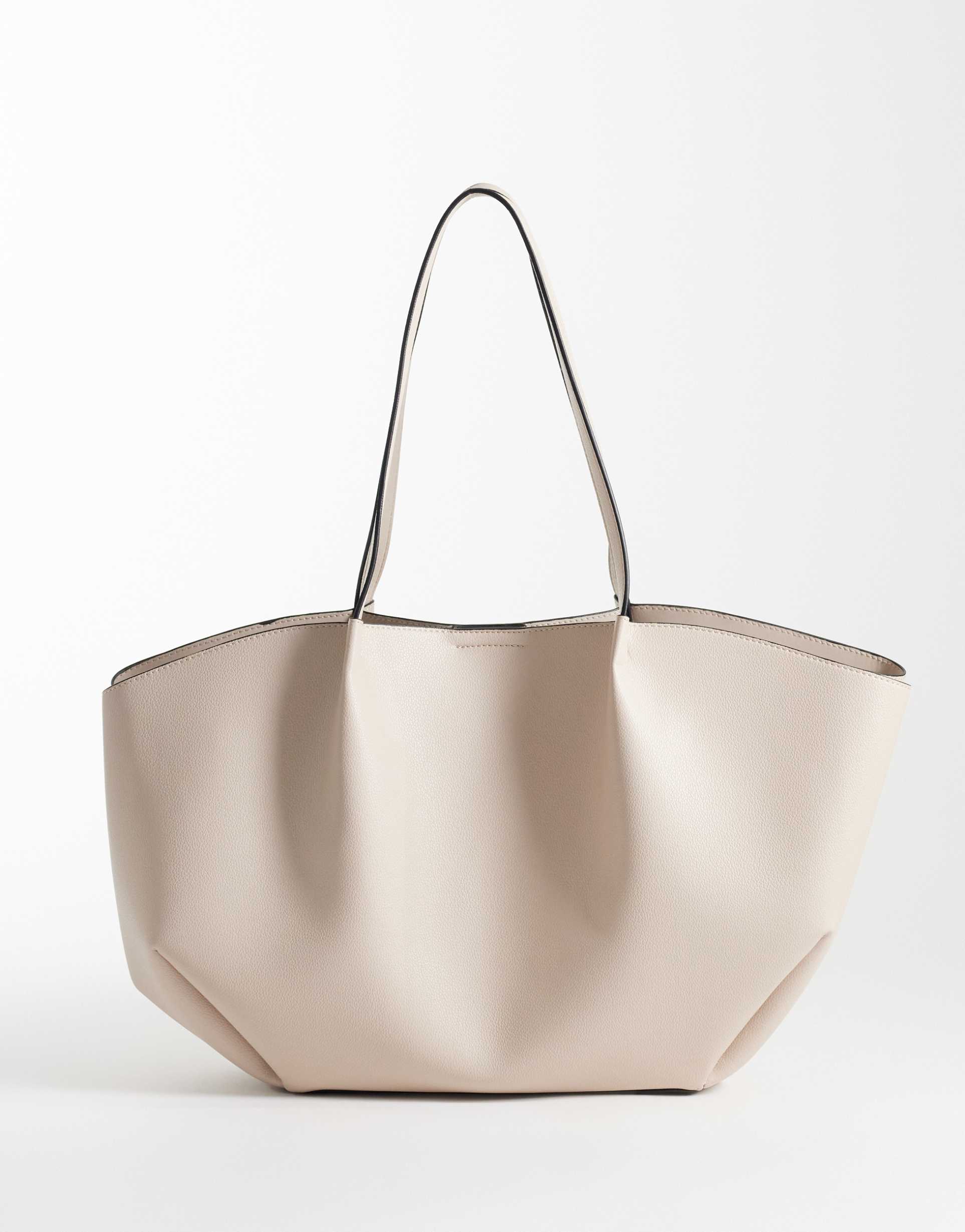 asos design pinched seam tote bag in stone