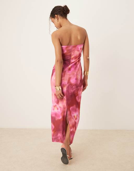 ASOS DESIGN - Pink bandeau-midikjole med blomsterprint i scuba-lignende stof, 3 af 4